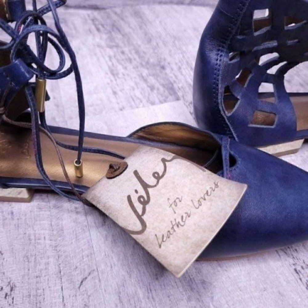 Velez Morgana Leather Ankle Wrap Ballet Flat Blue sz 38 Women's sz 8.5 NEW - Picture 7 of 8